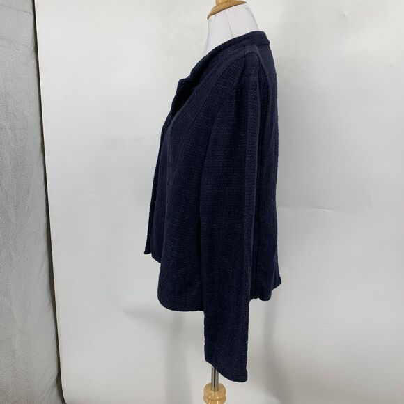Eileen Fisher Blazer Womens Medium Navy Cotton Linen Blend Tweed Snap Buttons - Picture 4 of 11